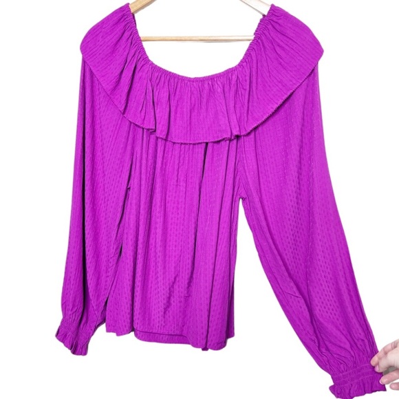 New with Tag Knox Rose Womens Purple Ruffle Polka Dot Texture Long Sleeve Blouse - Picture 7 of 16